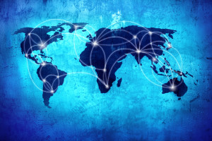 Background image with world map and connection lines